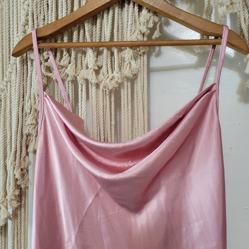 Bebe Pink Satin Cowl Neck Slip Dress - Picture 3 of 8